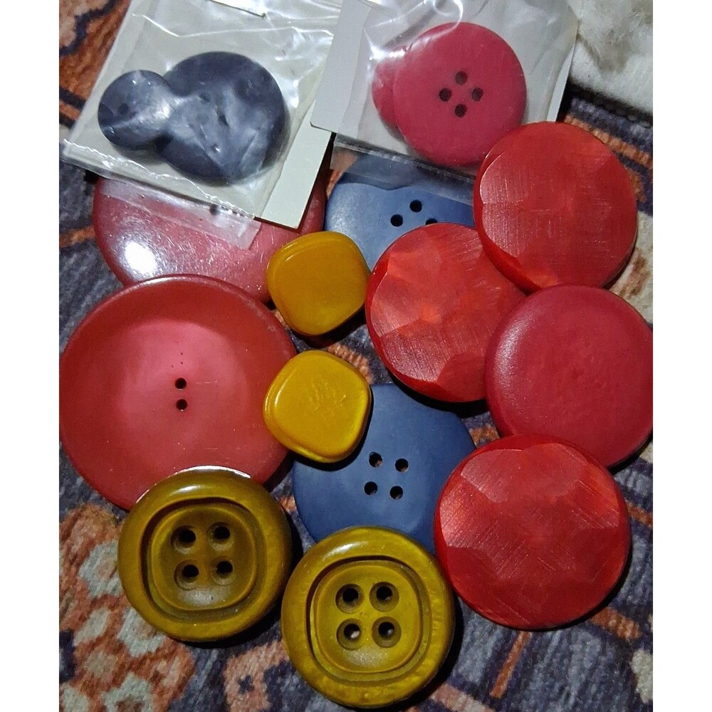 Assorted Vintage Red, Yellow, Blue, and Gray Buttons